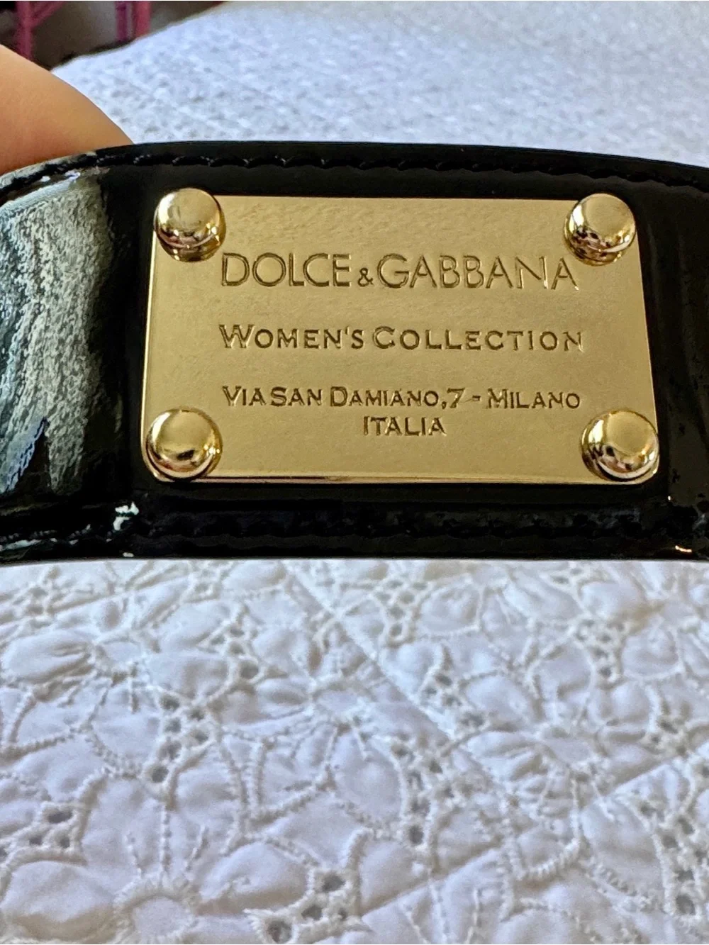Dolce & Gabbana Black Patent Leather Belt with Gold Plaque